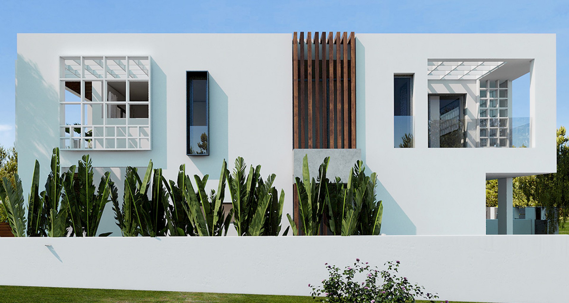 KROHN & LUEDEMANN New build semi-detached house with garden and pool in Puig de Ros 